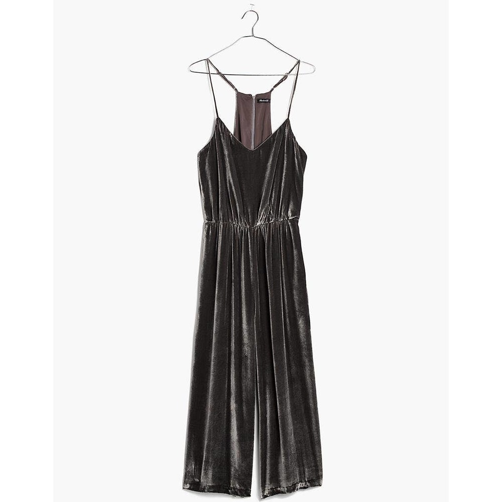 Madewell Velvet Cami Jumpsuit Wide Leg in Silk/Viscose. Dark Gray/Brown size 8
